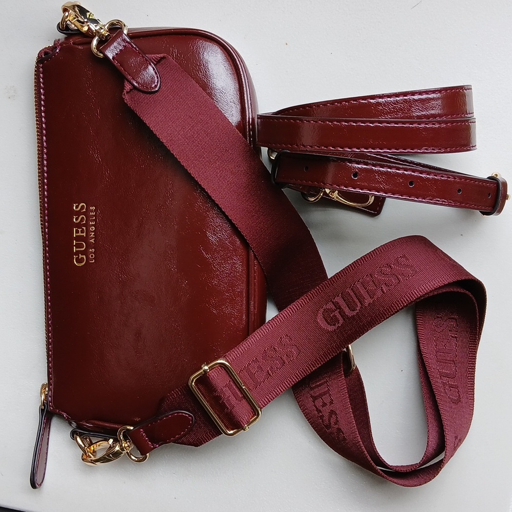 Guess Los Angeles Slick Red Faux Leather Bag Two Straps NWOT